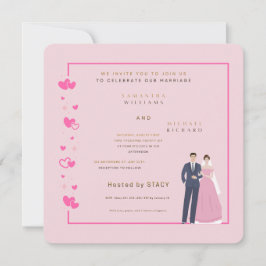Modern Pink Heart Wedding Invitation - Customizabl Spara Datumet