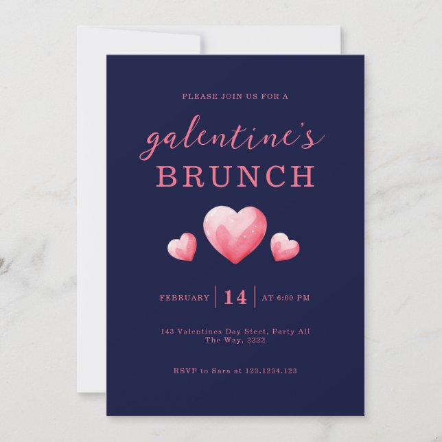 Modern Pink Hearts Galentine's Day Brunch Inbjudningar (Framsida)