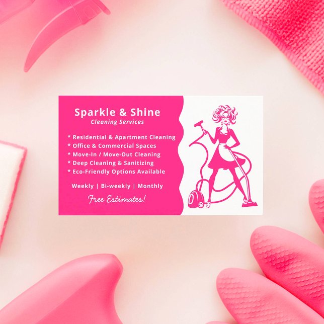 Modern Pink Housekeeper Maid Cleaning Service  Visitkort (Skapare uppladdad)