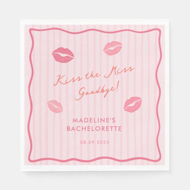 Modern Pink Kiss The Miss Goodbye Bridal Shower Pappersservett (Framsidan)