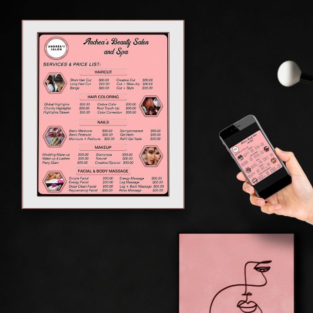 Modern Pink Lägg logotyp foton Salong & Spa Prisli Poster (Also Available in INSTANT DOWNLOAD. Click "Choose Your Format" section, then tap Instant Download.)
