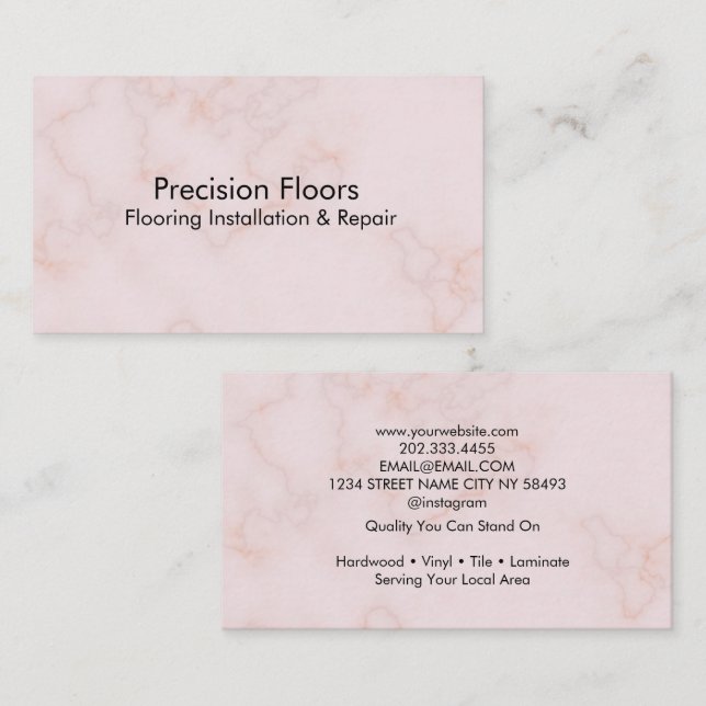 Modern Pink Marble Flooring Installation Visitkort (Fram/baksida)