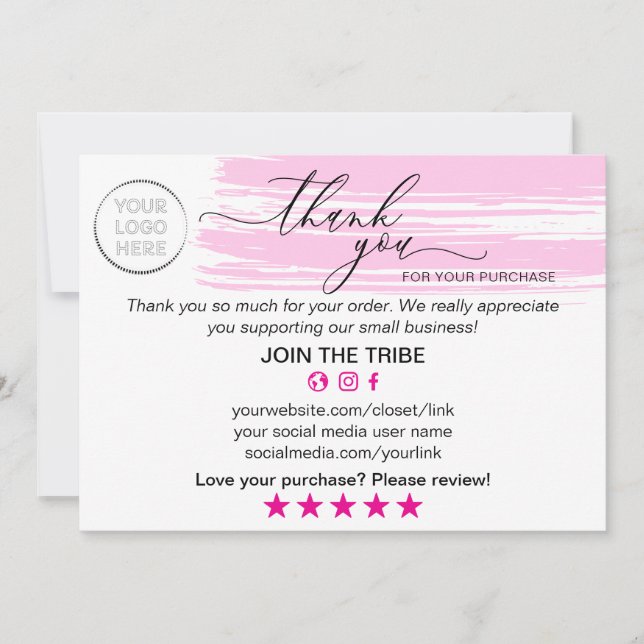 Modern Pink Online Shop Thank You Small Business Tack Kort (Framsida)