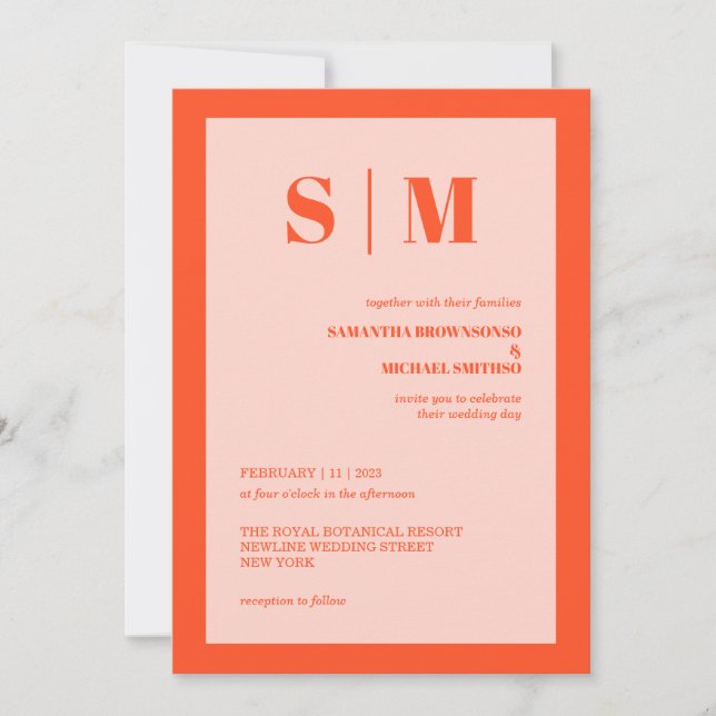 Modern pink orange Earth Tone Wedding Inbjudningar (Framsida)