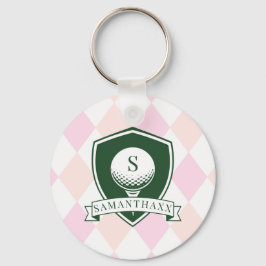 Modern Pink Pattern Name Initial Monogram Golf Nyckelring
