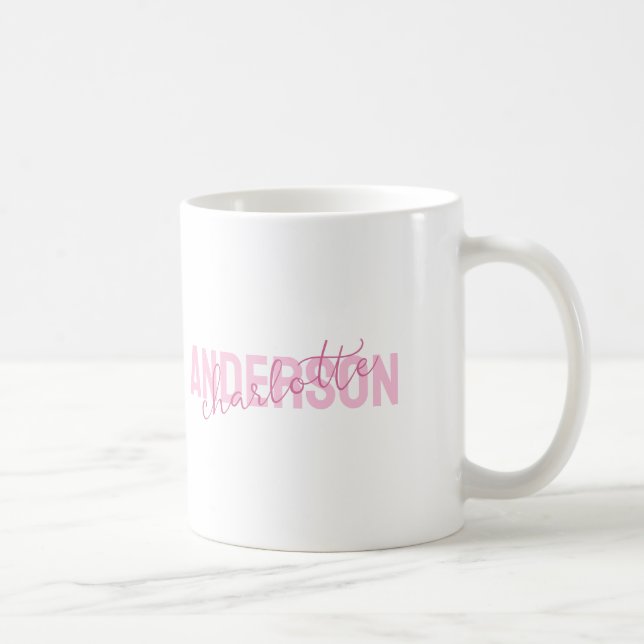 Modern Pink Personalized Name Monogram Kaffemugg (Höger)