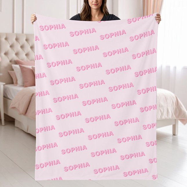 Modern Pink Personalized Repeating Name Pattern Fleecefilt (Skapare uppladdad)