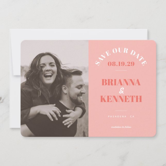 Modern Pink Photo Card Wedding Save the Date Spara Datumet (Framsida)