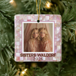 Modern Pink Photo | Sisters Christmas Ornament