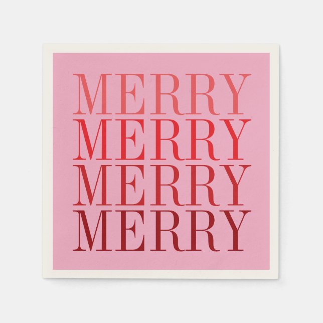 Modern Pink Red Merry Holiday Christmas Retro Pappersservett (Framsidan)