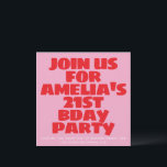 Modern Pink Red Photo Playful Bold Birthday 21st Inbjudningar<br><div class="desc">This bold birthday invitation features oversized red block lettering on a bright pink background for a fun, modern look that stands out instantly. The playful layout and casual typography make it perfect for a lively 21st celebration or any upbeat birthday party. Ideal for anyone who wants an invite with color,...</div>