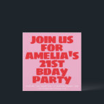 Modern Pink Red Photo Playful Bold Birthday 21st Inbjudningar<br><div class="desc">This bold birthday invitation features oversized red block lettering on a bright pink background for a fun, modern look that stands out instantly. The playful layout and casual typography make it perfect for a lively 21st celebration or any upbeat birthday party. Ideal for anyone who wants an invite with color,...</div>