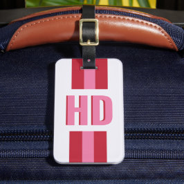 Modern Pink Red striped Shadow Monogram cute Girly Bagagebricka