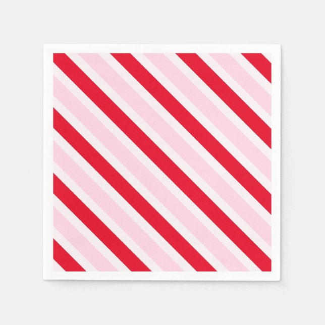 Modern Pink Red Stripes Christmas Pappersservett (Framsidan)