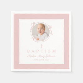 Modern Pink Religius Cross Girl Baptism Pappersservett