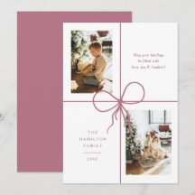 Modern Pink Ribbon Bow Wrap 2 Photo Christmas