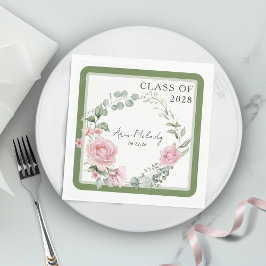 Modern Pink Roses Script Class of Graduation Pappersservett
