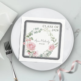 Modern Pink Roses Script Class of Graduation Pappersservett