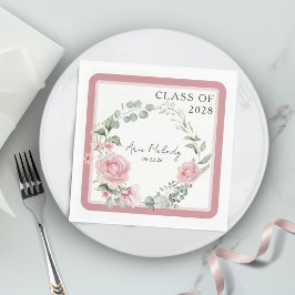 Modern Pink Roses Script Class of Graduation Pappersservett