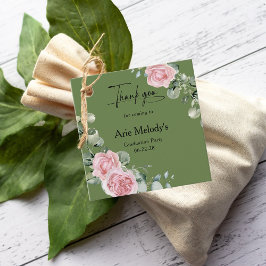 Modern Pink Roses Script Graduation Gåvor Etiketter