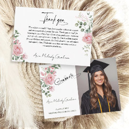 Modern Pink Roses Script Graduation Photo Tack Kort