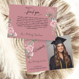 Modern Pink Roses Script Graduation Photo Tack Kort