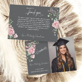 Modern Pink Roses Script Graduation Photo Tack Kort