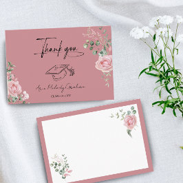 Modern Pink Roses Script Graduation Tack Kort