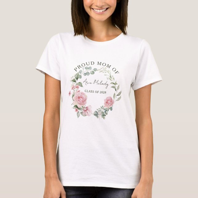 Modern Pink Roses Script Name Class of Graduation T Shirt (Framsida)