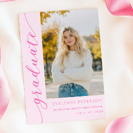 Modern Pink Script Photo Graduation Invitation Inbjudningar