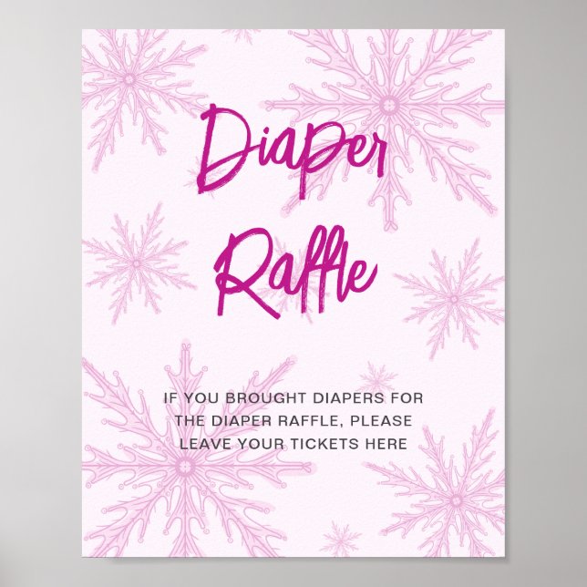 Modern Pink Snowflakes Baby Shower Diaper Raffle Poster (Framsidan)
