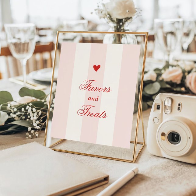 Modern Pink Stripe Heart Valentine Favors Poster (Skapare uppladdad)