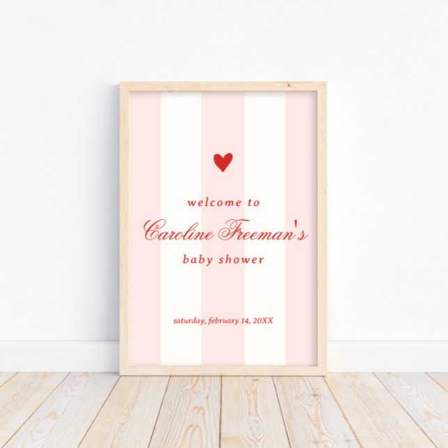 Modern Pink Stripe Heart Valentine Welcome Poster (Skapare uppladdad)