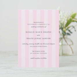 Modern Pink Stripes Elegant Wedding Inbjudningar