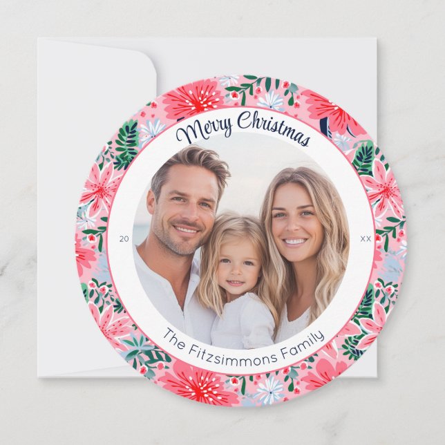 Modern Pink Tropical Holiday Floral Photo Julkort (Framsida)