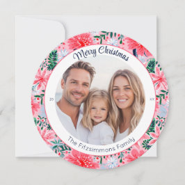 Modern Pink Tropical Holiday Floral Photo Julkort