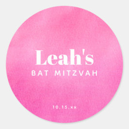 Modern Pink Watercolor Trendy Custom Bat Mitzvah Runt Klistermärke