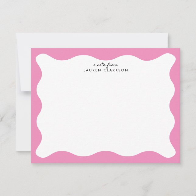 Modern Pink Wavy Frame Stationery Note Card Inbjudningar (Framsida)