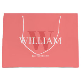 Modern Pink &white Minimalist Monogrammed Gift Bag