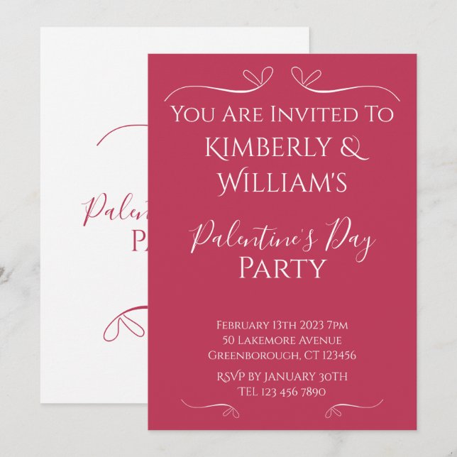 Modern Pink White Palentine's Day Party Invitation Inbjudningar (Fram/baksida)