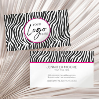 Modern Pink Zebra Print Custom Company Logo Visitkort