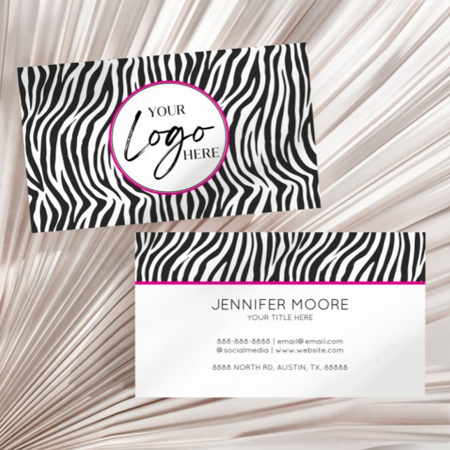 Modern Pink Zebra Print Custom Company Logo Visitkort (Skapare uppladdad)