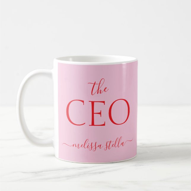 Modern PinkThe CEO Name | Girly Gift Kaffemugg (Vänster)