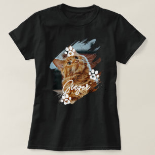 Modern Pinselsträck Husdjur Katt Foto & Namn T Shirt