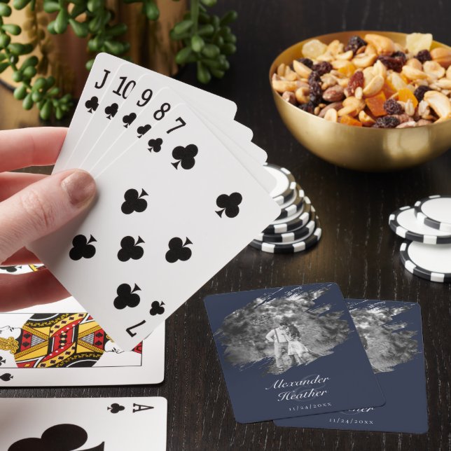 Modern Pinselstryk Foto Bröllopsgåva Marinblå Casinokort (På plats)