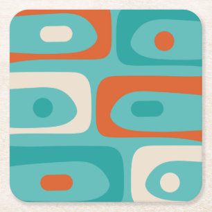 Modern Piquet Mönster Teal-Orange i mitten av år Underlägg Papper Kvadrat
