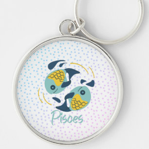 Modern Pisces Fish Zodiac Rund Silverfärgad Nyckelring