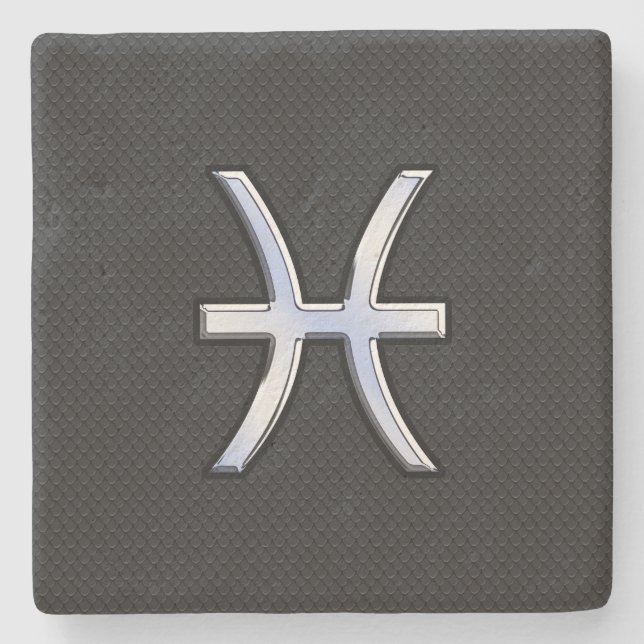 Modern Pisces Zodiac Sign Black Snake Skin stil Underlägg Sten (Framsidan)