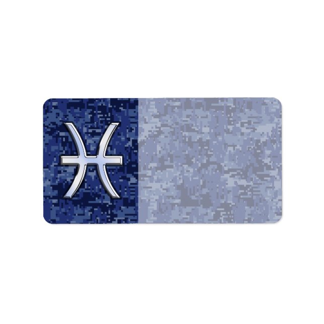 Modern Pisces Zodiac Sign Navy Blue Digital Camo Adressetikett (Framsidan)