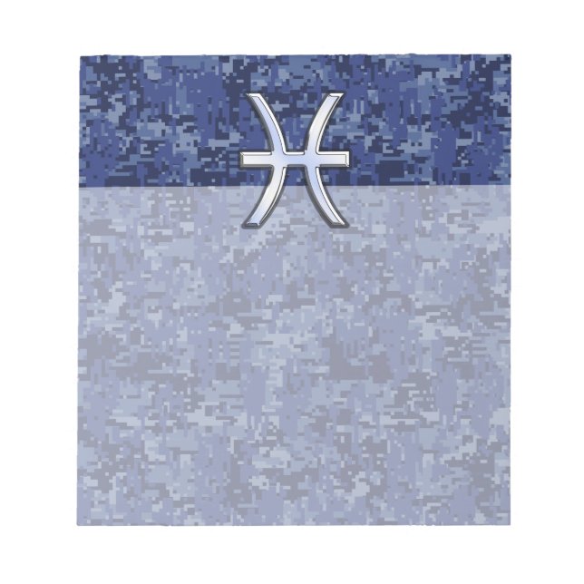 Modern Pisces Zodiac Sign Navy Blue Digital Camo Anteckningsblock (Framsida)